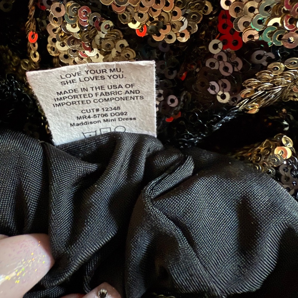 Show‎ Me Your Mumu Maddison Mini Dress Gold Clover Sequin Black MR4-5706 DG92 L - Picture 4 of 6